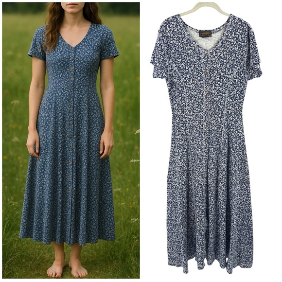 Vintage Eddie Bauer Maxi Dress Womens Medium Button Down Cottage Tradwife Floral - Picture 8 of 8